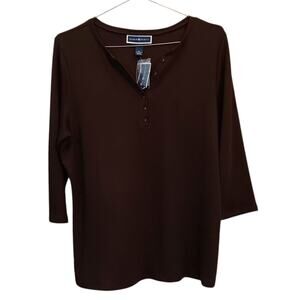 NEW KAREN SCOTT Soft Pullover Top Knit Tee XL V-Neck Staple Casual Stretch Brown